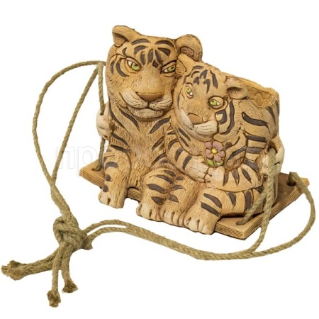 Кашпо  Тигр с тигрицей на качелях подвесное 1,3л 118-155/Зол